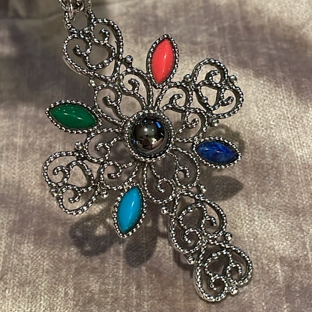 Avon Colorful Cross Pendant Necklace Vintage 80’s